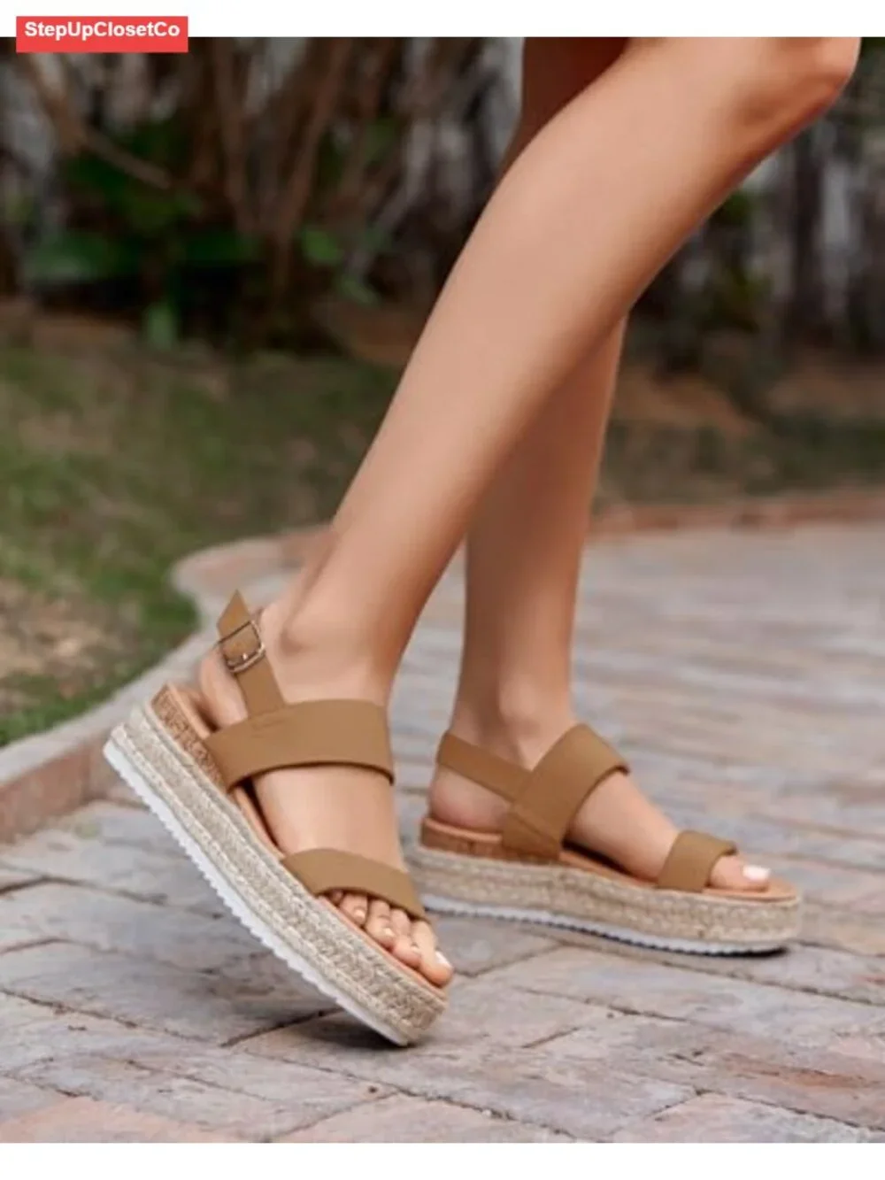 Espadrille Wedge Sandals - Open Toe, Adjustable Ankle Strap, Non Slip